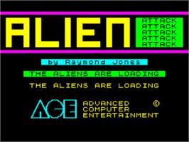 Title screen of Alien Attack (ZX Computing) on the Sinclair ZX Spectrum.