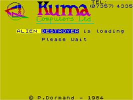 Title screen of Alien Destroyer on the Sinclair ZX Spectrum.