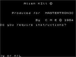 Title screen of Alien Kill on the Sinclair ZX Spectrum.