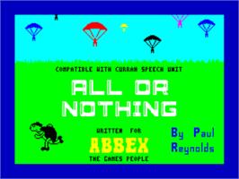 Title screen of All Or Nothing on the Sinclair ZX Spectrum.