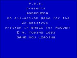 Title screen of Andromeda on the Sinclair ZX Spectrum.