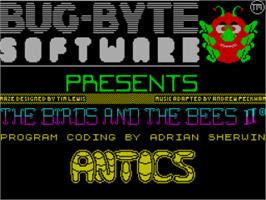 Title screen of Antics on the Sinclair ZX Spectrum.