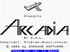 Title screen of Arcadia on the Sinclair ZX Spectrum.