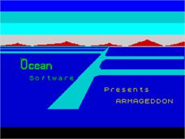 Title screen of Armageddon (Ocean Software Ltd) on the Sinclair ZX Spectrum.