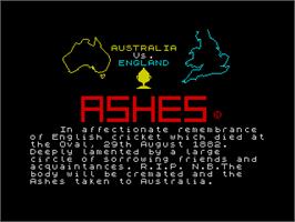 Title screen of Ashes on the Sinclair ZX Spectrum.