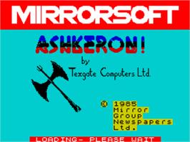 Title screen of Ashkeron! on the Sinclair ZX Spectrum.