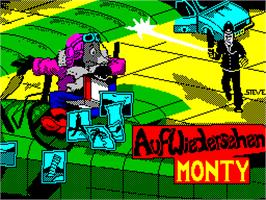 Title screen of Auf Wiedersehen Monty on the Sinclair ZX Spectrum.