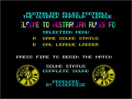 Title screen of Australian Rules Football on the Sinclair ZX Spectrum.