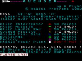 Title screen of Avenger (Abacus Programs) on the Sinclair ZX Spectrum.
