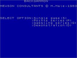 Title screen of Backgammon (Oasis Software) on the Sinclair ZX Spectrum.