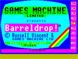 Title screen of Barreldrop on the Sinclair ZX Spectrum.