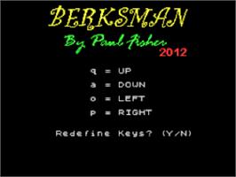 Title screen of Berksman on the Sinclair ZX Spectrum.