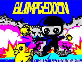 Title screen of Blimpgeddon on the Sinclair ZX Spectrum.