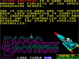 Title screen of Blood Brothers on the Sinclair ZX Spectrum.