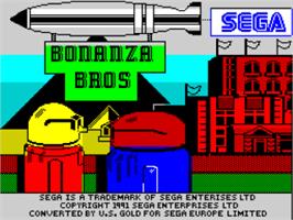 Title screen of Bonanza Bros. on the Sinclair ZX Spectrum.
