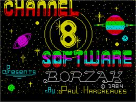 Title screen of Borzak on the Sinclair ZX Spectrum.