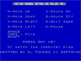 Title screen of Bug Blaster on the Sinclair ZX Spectrum.