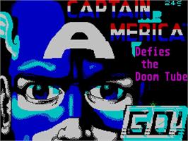Title screen of Captain America in - The Doom Tube of Dr. Megalomann on the Sinclair ZX Spectrum.