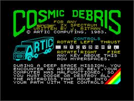 Title screen of Cosmic Debris on the Sinclair ZX Spectrum.