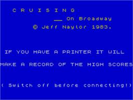 Title screen of Cruising on the Sinclair ZX Spectrum.