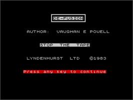 Title screen of De-fusion on the Sinclair ZX Spectrum.