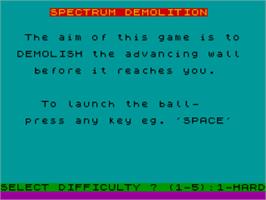 Title screen of Demolition on the Sinclair ZX Spectrum.