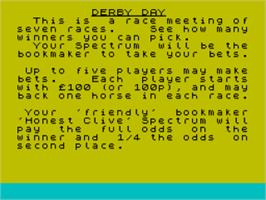 Title screen of Derby Day on the Sinclair ZX Spectrum.
