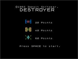 Title screen of Destroyer on the Sinclair ZX Spectrum.