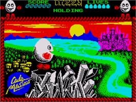 Title screen of Dizzy - The Ultimate Cartoon Adventure on the Sinclair ZX Spectrum.