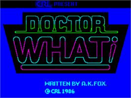 Title screen of Doctor What on the Sinclair ZX Spectrum.