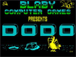 Title screen of Dodo on the Sinclair ZX Spectrum.