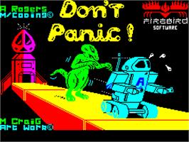 Title screen of Don't Panic on the Sinclair ZX Spectrum.