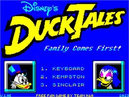 Title screen of Duck Tales - Family Comes First! on the Sinclair ZX Spectrum.