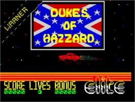 Title screen of Dukes Of Hazzard on the Sinclair ZX Spectrum.