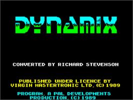 Title screen of Dynamix on the Sinclair ZX Spectrum.