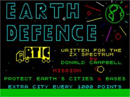 Title screen of Earth Defence on the Sinclair ZX Spectrum.