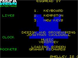 Title screen of Egghead 4 - Egghead Entertains on the Sinclair ZX Spectrum.