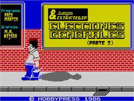 Title screen of Elecciones Generales on the Sinclair ZX Spectrum.