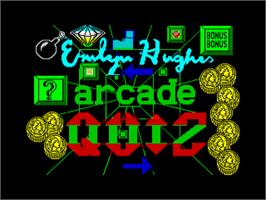 Title screen of Emlyn Hughes Arcade Quiz on the Sinclair ZX Spectrum.