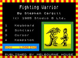 Title screen of Fighting Warrior on the Sinclair ZX Spectrum.
