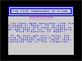 Title screen of Five Treasures Of Ryzar, The on the Sinclair ZX Spectrum.