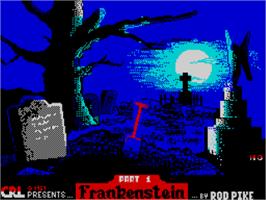 Title screen of Frankenstein on the Sinclair ZX Spectrum.