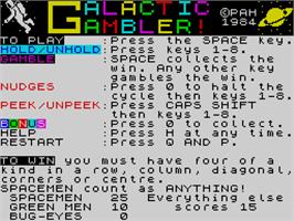 Title screen of Galactic Gambler on the Sinclair ZX Spectrum.