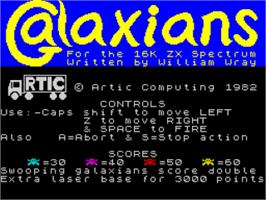 Title screen of Galaxians on the Sinclair ZX Spectrum.