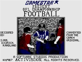 Title screen of Gfl Championship Football on the Sinclair ZX Spectrum.