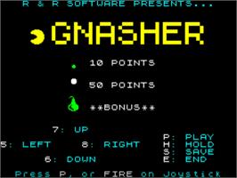 Title screen of Gnasher / Gricko on the Sinclair ZX Spectrum.