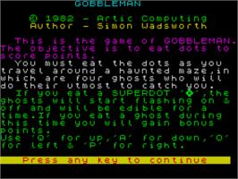 Title screen of Gobbleman on the Sinclair ZX Spectrum.