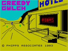 Title screen of Greedy Gulch on the Sinclair ZX Spectrum.