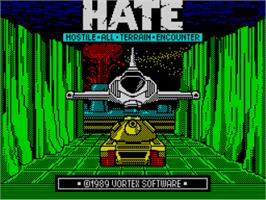 Title screen of H.a.t.e. - Hostile All Terrain Encounter on the Sinclair ZX Spectrum.