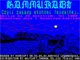Title screen of Hammurabi on the Sinclair ZX Spectrum.